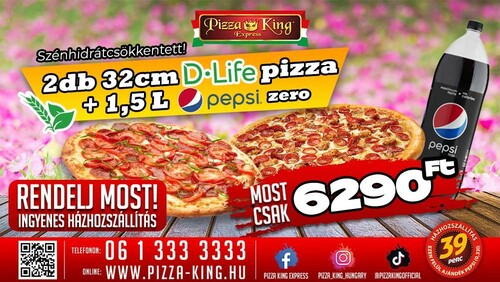 Pizza King 7 - 2 db 32cm D-life pizza 1,5l pepsivel - Szuper ajánlat - Online order